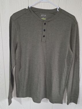 Men's Apt. 9 Olive Green Striped Long-Sleeve Henley, Size Medium